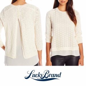 Lucky Brand Crochet Sweater Blouse Split Back